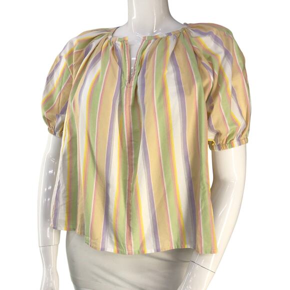 Roller Rabbit Womens Size M Top Alianne Puff Sleeve V Neck Multicolor Striped - Picture 1 of 16